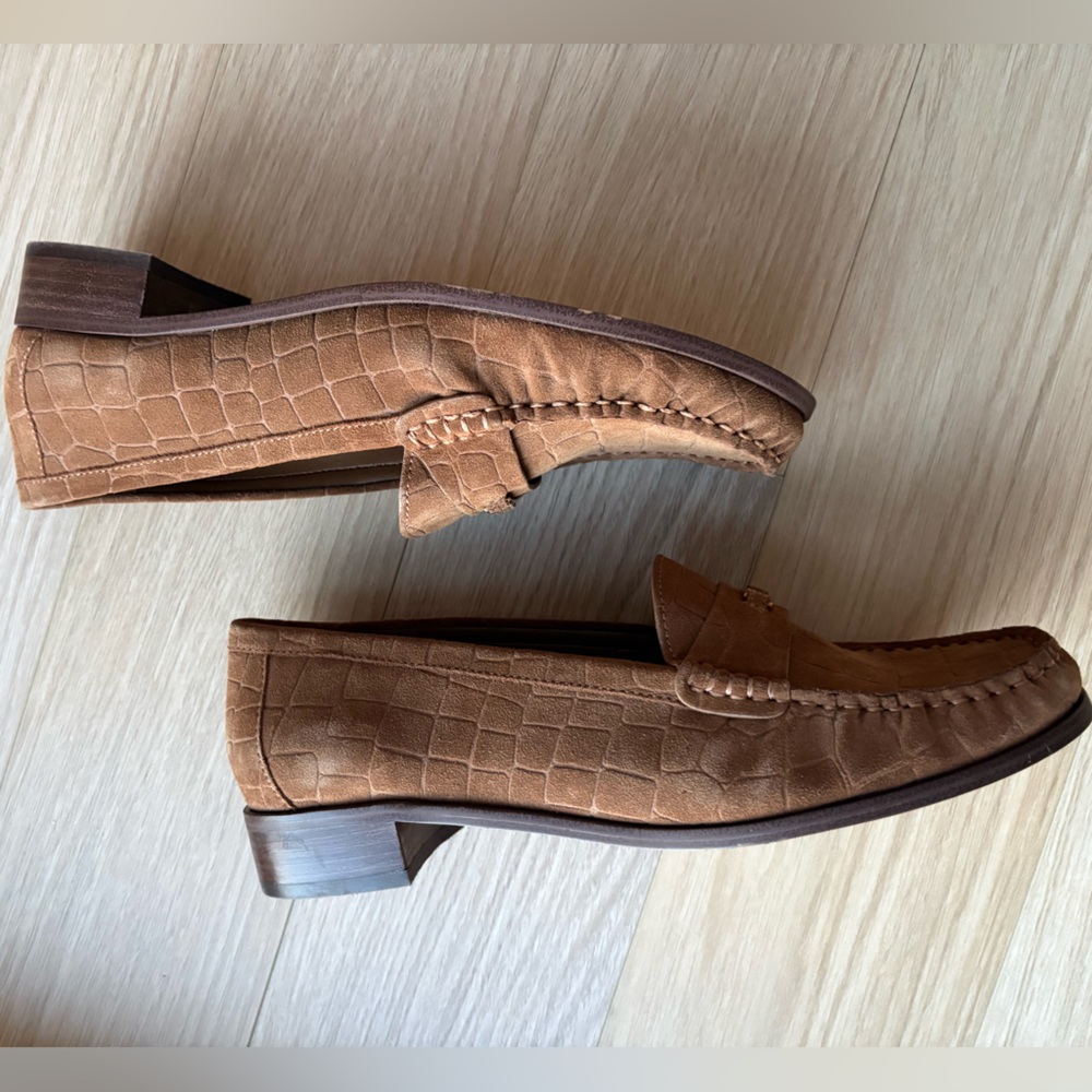Cognac Suede Croc-Embossed Loafers - Picture 2 of 4